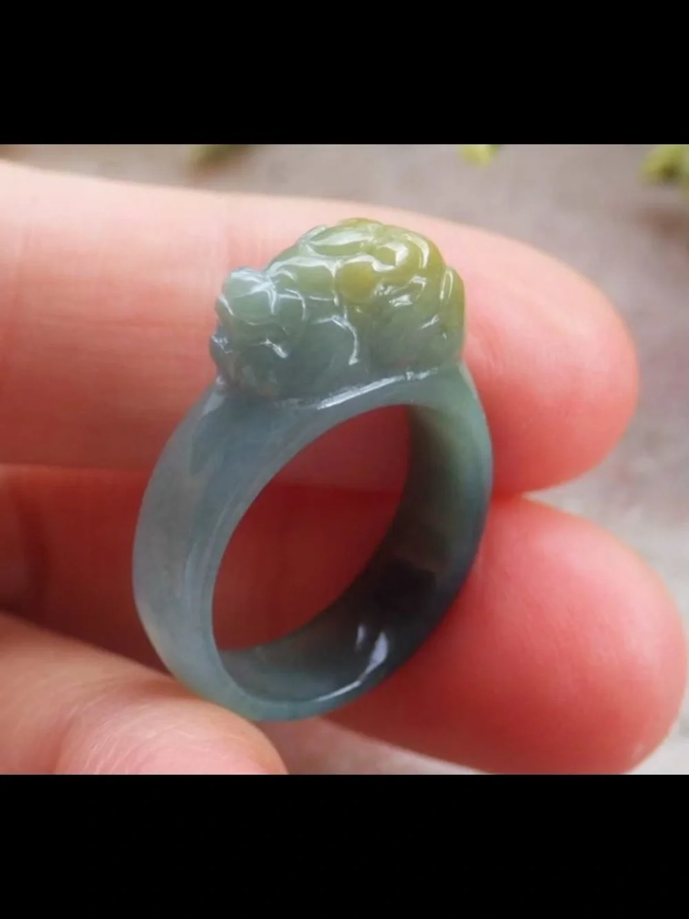 Green Yellow Certificate Jadeite Jewelry Jade wealth Dragon Pi Xiu Ring Size5.25